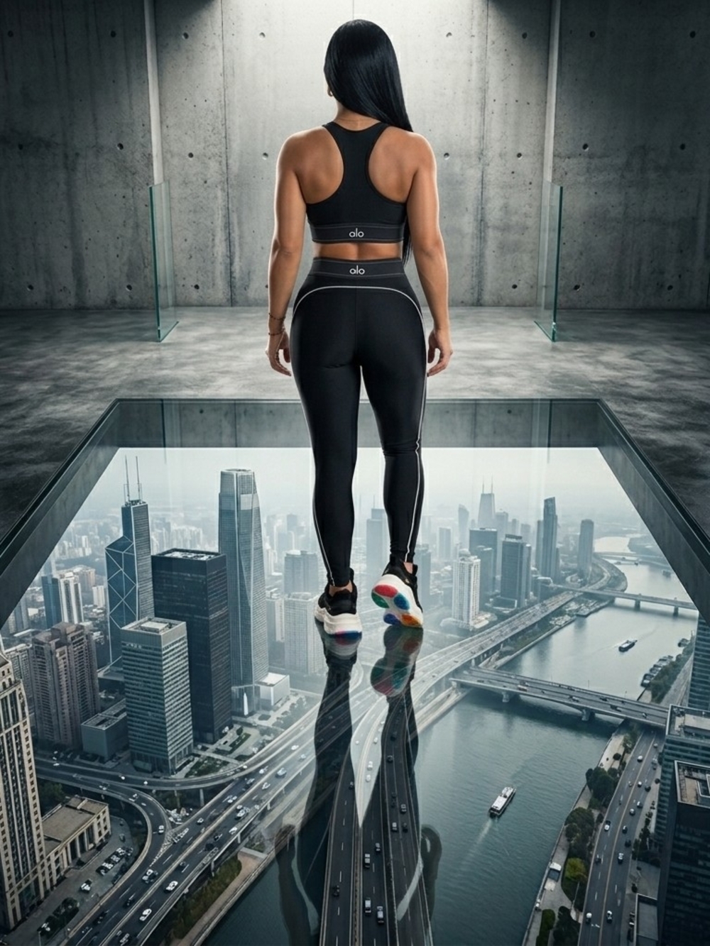 ALO Yoga Black High-Rise Leggings with White Contrast Piping